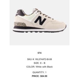New Balance Woman’s 574 white with black Leopard Sneakers Size: 8